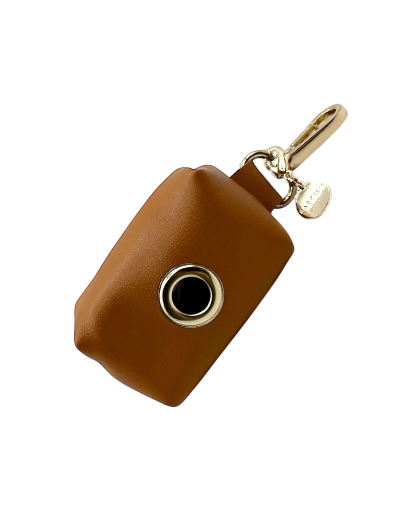 Poop Bag Holder – Vegan Leather with Clip (Golden Brown)